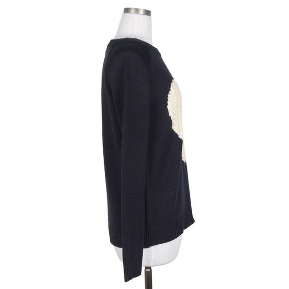 NEW Navy Oatmeal Cable Heart Cotton Blend Sweater - Picture 8 of 12